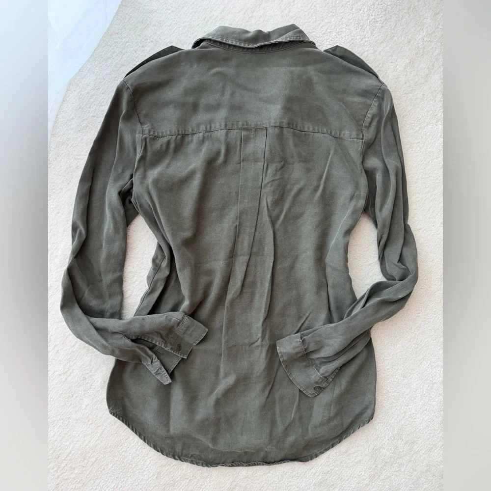 Zara Olive Green Cargo Button-Up Shirt with Skull Buttons - Picture 5 of 5
